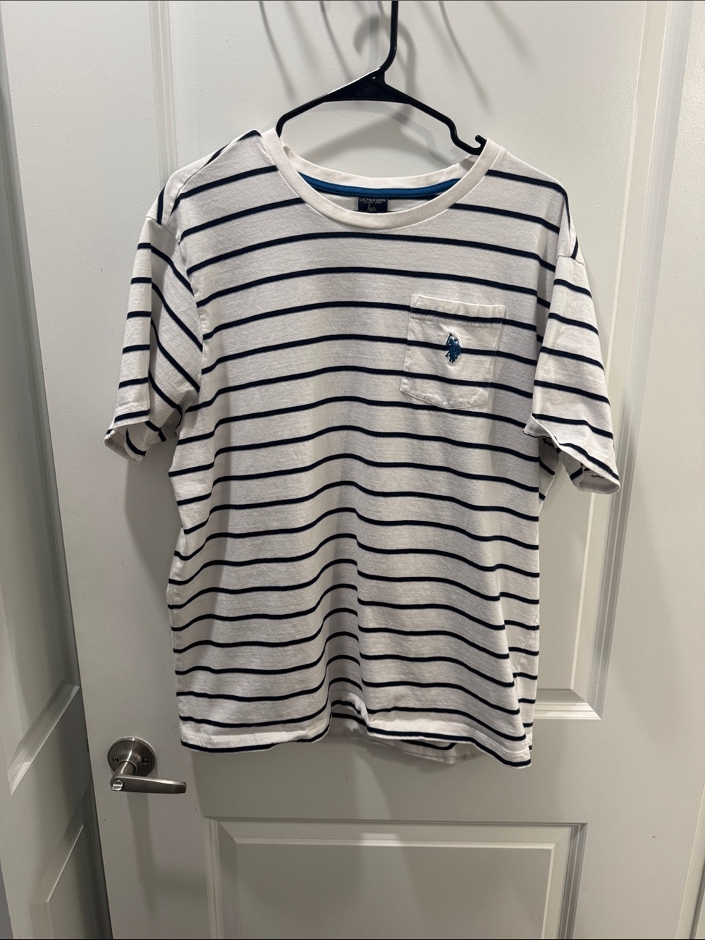 U.S. Polo Assn. White & Navy Striped Short Sleeve Pocket Tee